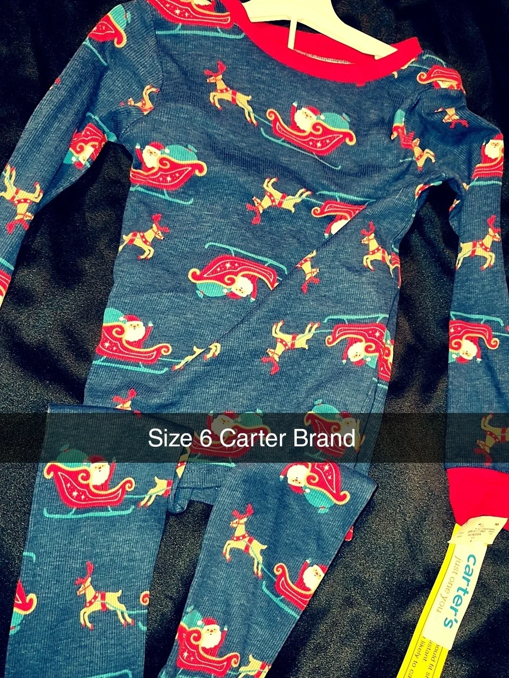 Carter's Blue Holiday Reindeer & Santa Sleigh Pajamas with Red Trim